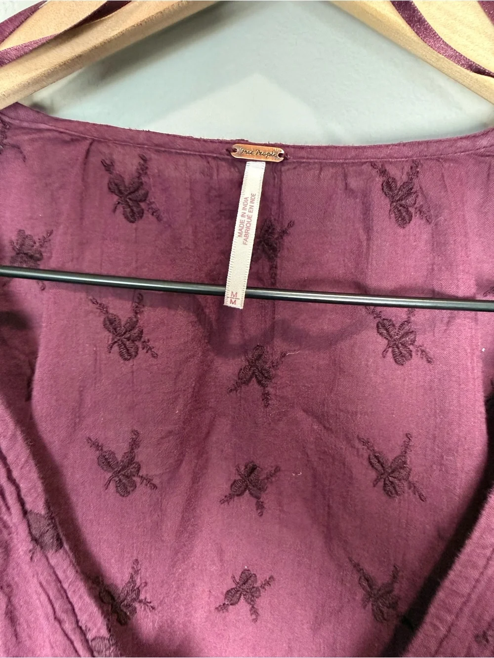 Free‎ People Nostalgic Feels Burgundy Embroidered Peplum Blouse M